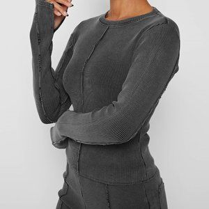 Maniere De Voir Ribbed Stretch Raw Seamed Top